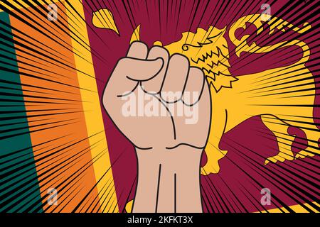 Human fist clenched symbol on flag of Sri Lanka background. Power and strength logo Stock Vector