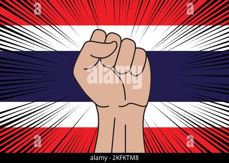 Human fist clenched symbol on flag of Thailand background. Power and strength logo Stock Vector