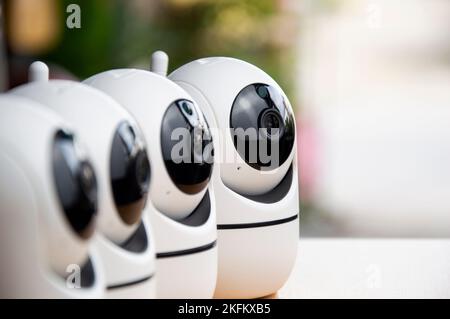 White IP cameras, very popular for security purposes. Stock Photo