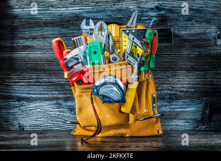 big set of construction tools in tolbelt Stock Photo