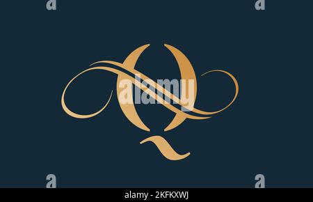 Luxury letter q logo template in gold color. Modern trendy initial luxury q letter logo design. Royal premium letter q logo design vector template. Stock Vector