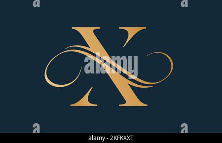 Luxury letter x logo template in gold color. Modern trendy initial luxury x letter logo design. Royal premium letter x logo design vector template. Stock Vector