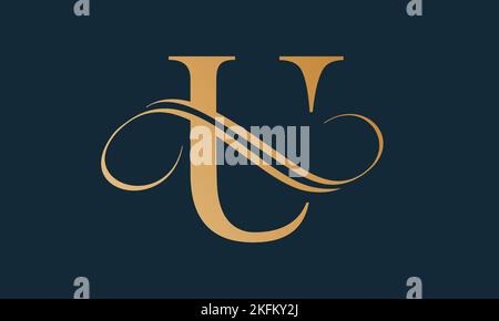 Luxury letter u logo template in gold color. Modern trendy initial luxury u letter logo design. Royal premium letter u logo design vector template. Stock Vector