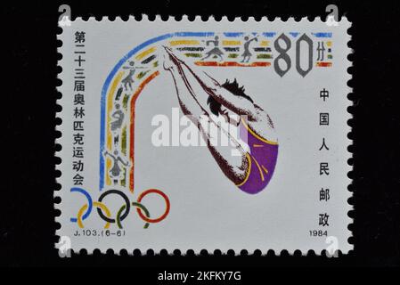 CHINA - CIRCA 1984: A stamps printed in China shows  23rd Olympic Games   Diving, circa 1984 Stock Photo