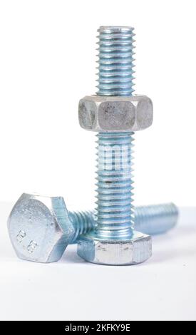 bolts with nut on white Stock Photo