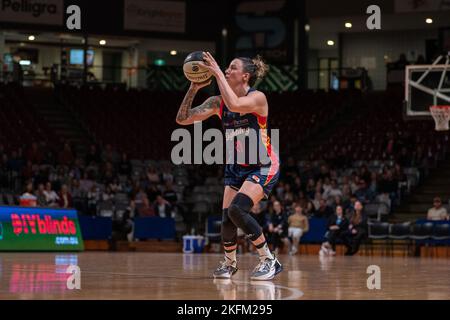 Adelaide, South Australia, November 19th 2022: Marena Whittle (21 Adelaide Lightning) takes a three point shot during the Cygnett WNBL game between Adelaide Lightning and Sydney Flames at Adelaide 36ers Arena in Adelaide, Australia.  (Noe Llamas/SPP) Stock Photo