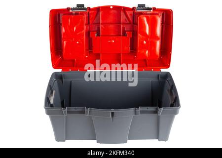Plastic toolbox with red top isolated on white background. File contains clipping path. Stock Photo