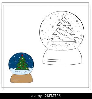 Coloring book for children. Draw a snow globe based on the drawing. Vector illustration Stock Vector