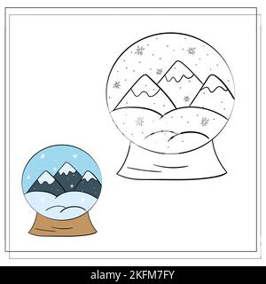 Coloring book for children. Draw a snow globe based on the drawing. Vector illustration Stock Vector