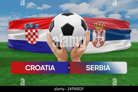 Croatia vs Serbia national teams soccer football match competition concept. Stock Photo