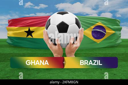 Ghana vs Brazil national teams soccer football match competition concept. Stock Photo