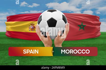 Spain vs Morocco national teams soccer football match competition concept. Stock Photo