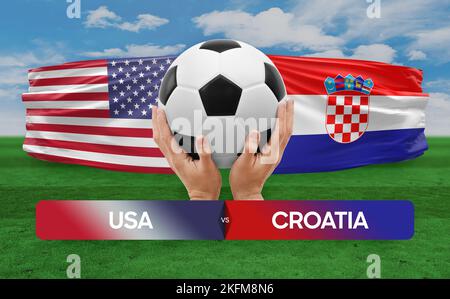 USA vs Croatia national teams soccer football match competition concept. Stock Photo