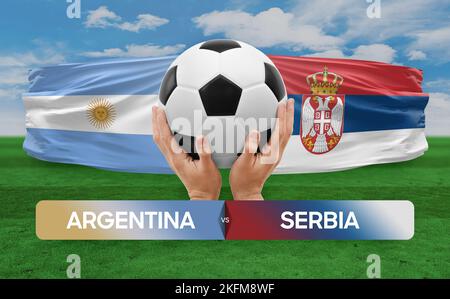 Argentina vs Serbia national teams soccer football match competition concept. Stock Photo