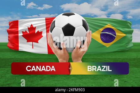 Canada vs Brazil national teams soccer football match competition concept. Stock Photo