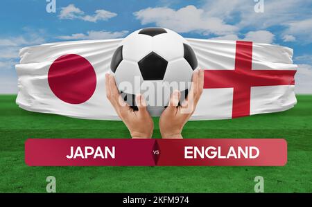 Japan vs England national teams soccer football match competition concept. Stock Photo