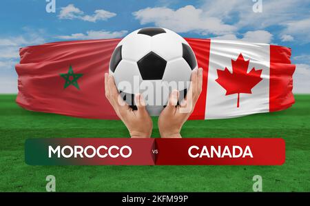 Morocco vs Canada national teams soccer football match competition concept. Stock Photo