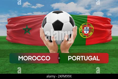 Morocco vs Portugal national teams soccer football match competition concept. Stock Photo