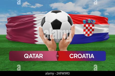 Qatar vs Croatia national teams soccer football match competition concept. Stock Photo