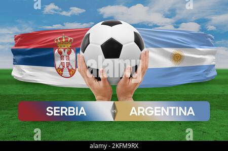 Serbia vs Argentina national teams soccer football match competition concept. Stock Photo