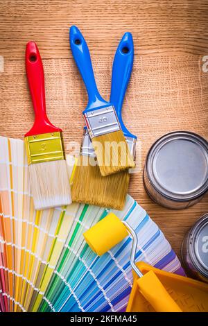 paint brushes roller tray cans color palette Stock Photo