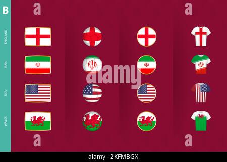 Collection of flags of Group B soccer tournament, a set of vector icons. Vector illustration. Stock Vector