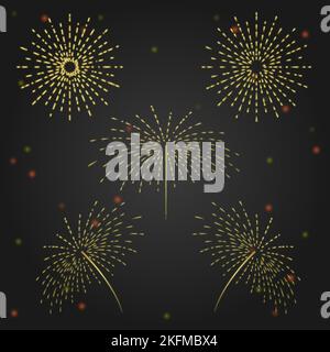 Brightly fireworks on the background of the night sky vector art illustration. Stock Vector