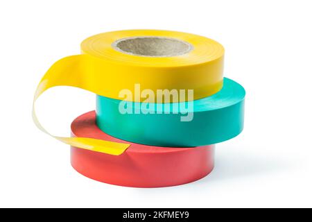 stack of three colored rolls of insulation tape Stock Photo