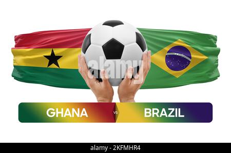 Ghana vs Brazil national teams soccer football match competition concept. Stock Photo