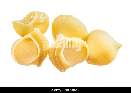 Wholegrain Italian pasta shells isolated on white Stock Photo - Alamy