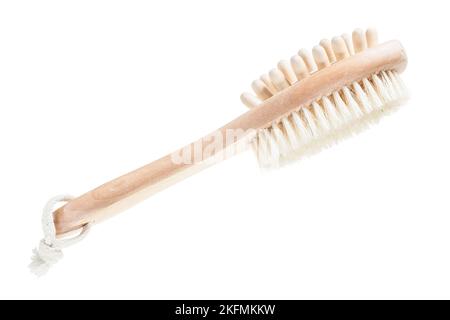 Wooden massager scrubbing brush isolated on white. Stock Photo