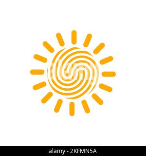 Fiingerprint icons in shape of sun, protection and protection symbol. Fingerprint lines, logo security Stock Vector