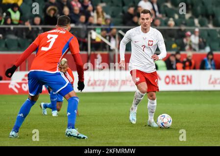 WARSZAWA, POLAND - NOVEMBER 16, 2022: Soccer friendly match Poland vs Chile 1:0. In action Arkadiusz Milik. Stock Photo