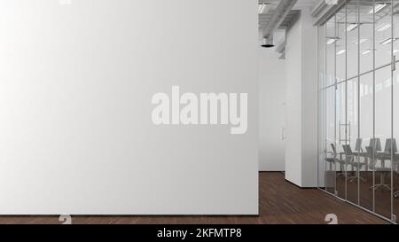 Blank white office wall mock up in modern office interior Stock Photo