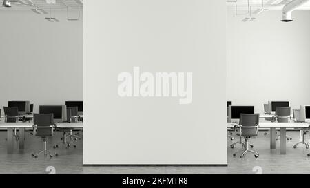 Blank white office wall mock up in modern office interior Stock Photo