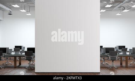 Blank white office wall mock up in modern office interior Stock Photo