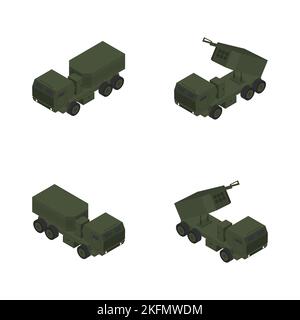 Highly mobile artillery missile system. Flat 3D isometric style. Stock Vector