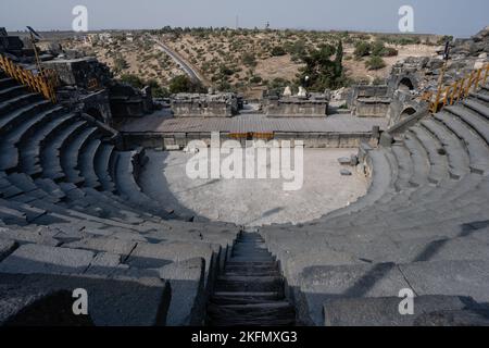 Umm Quays or Gadara Empty Ancient Roman Theater in Jordan Stock Photo