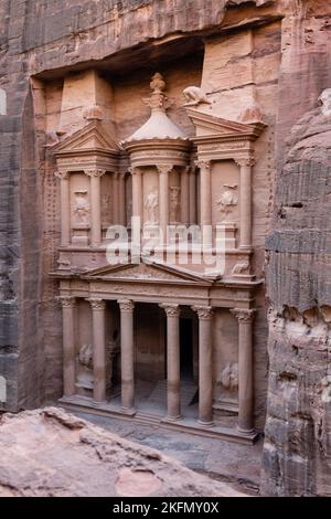 Treasury or Khazne al-Firaun Detail in Petra, Jordan, the Facade of a Nabatean Tomb near Wadi Musa Stock Photo