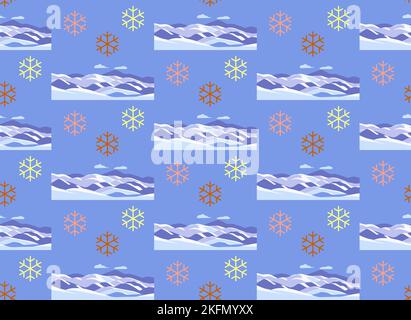 Seamless vector pattern on the theme of a winter landscape with snowflakes Stock Vector
