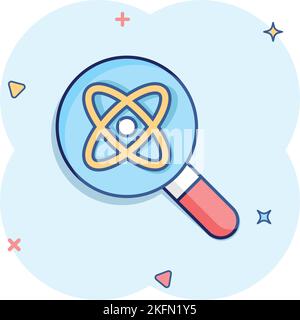 Science magnifier icon in comic style. Virus search cartoon vector illustration on white isolated background. Chemistry dna splash effect business con Stock Vector