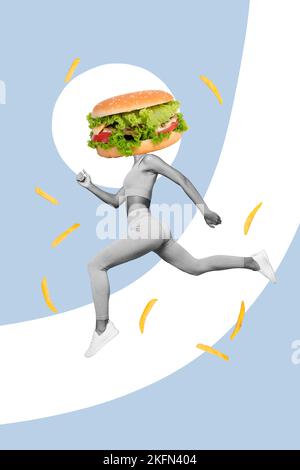 Running Chasing Burger String Illustration of funny burger, fast food Stock Photo - Alamy