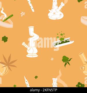 Hand drawn vector abstract graphic clipart illustration of Medical Marijuana,smoking accessories.Hemp and joint for smoking.Cannabis and weed Stock Vector