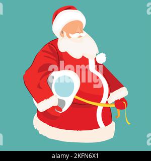 Winter End of Season Sale Background Design. Minimal flat concept of Santa Claus smiling and holding a scale and a measuring tape. Vector illustration Stock Vector