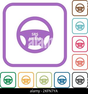 Steering wheel airbag simple icons in color rounded square frames on white background Stock Vector