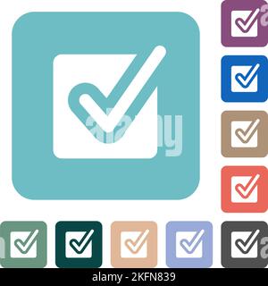 Checked box solid simple icons in color rounded square frames on white ...