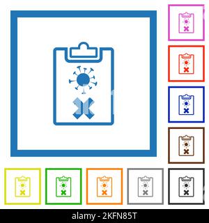 Covid test failed outline flat color icons in square frames on white background Stock Vector