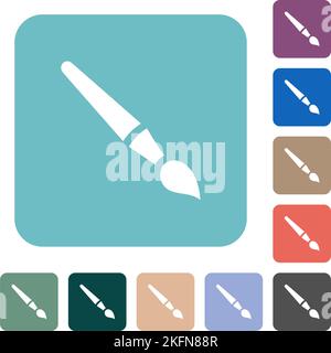 Single brush solid white flat icons on color rounded square backgrounds Stock Vector
