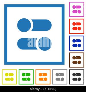 Horizontal toggle switches solid flat color icons in square frames on white background Stock Vector