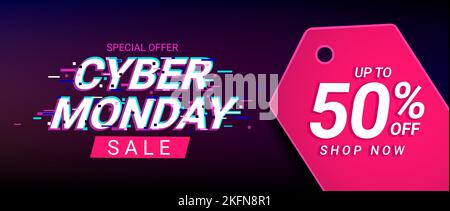 Cyber monday Sale banner,flyer with price tag. Stock Vector